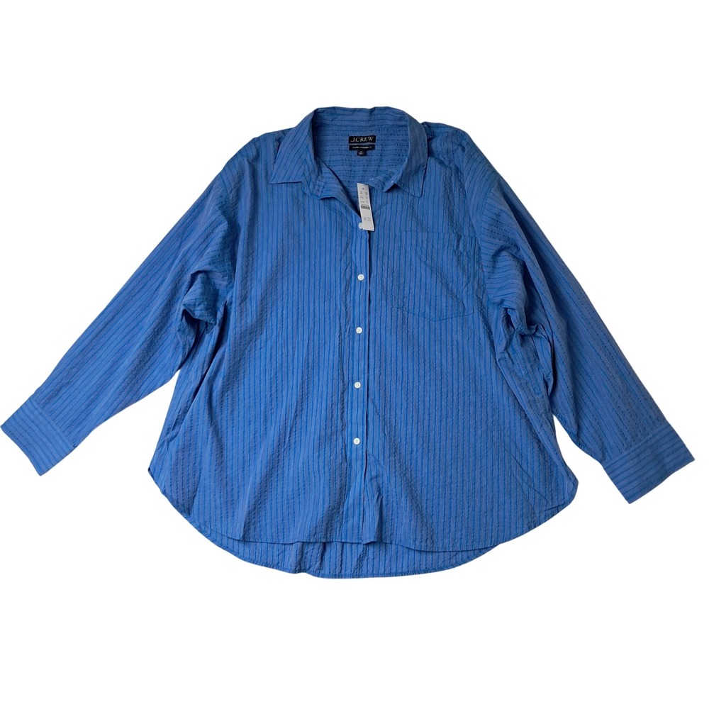 NWT J. Crew Button Down Women 2X Blue Etienne Oversized Fit Striped Preppy